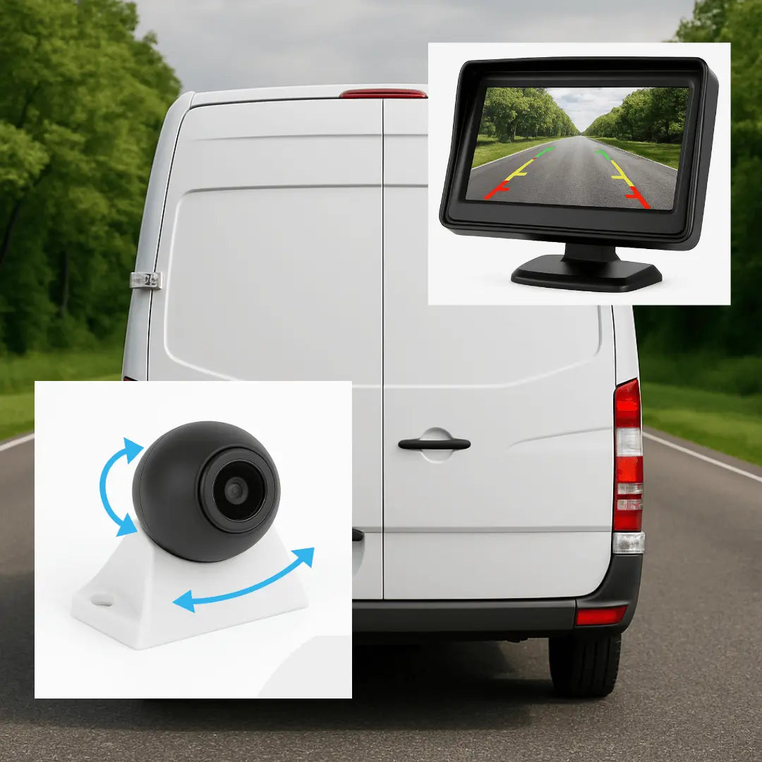 Cámara de marcha atrás orientable con pantalla instalada en el vehículo