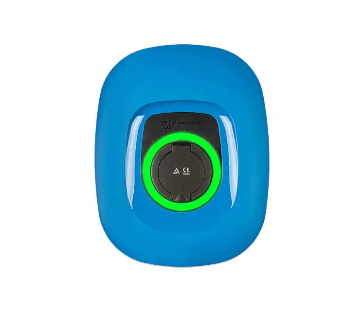 Estación de carga EV Victron Energy de color azul con conector tipo 2 para vehículos eléctricos