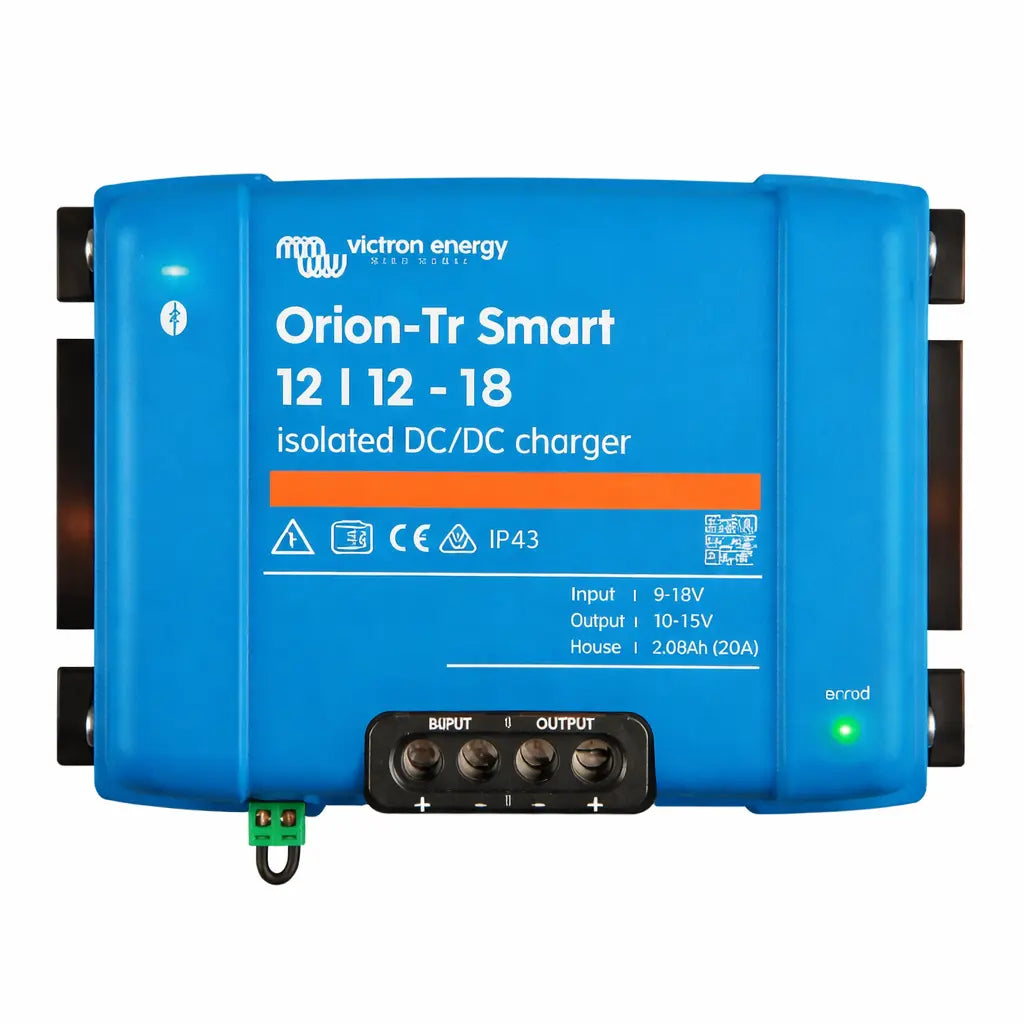 Convertidor Victron Orion 12/12 30A para la carga inteligente de baterías auxiliares en vehículos de 12 V.