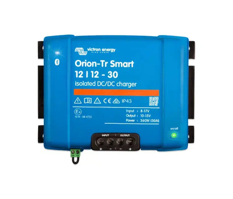 Convertidor Victron Orion TR Smart 12/12 30A aislado para sistemas de baterías auxiliares de 12 V con Bluetooth integrado.