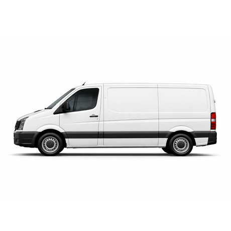 Vista latera de Volkswagen Crafter 2006 L1, colección de accesorios VanVerse para furgonetas.